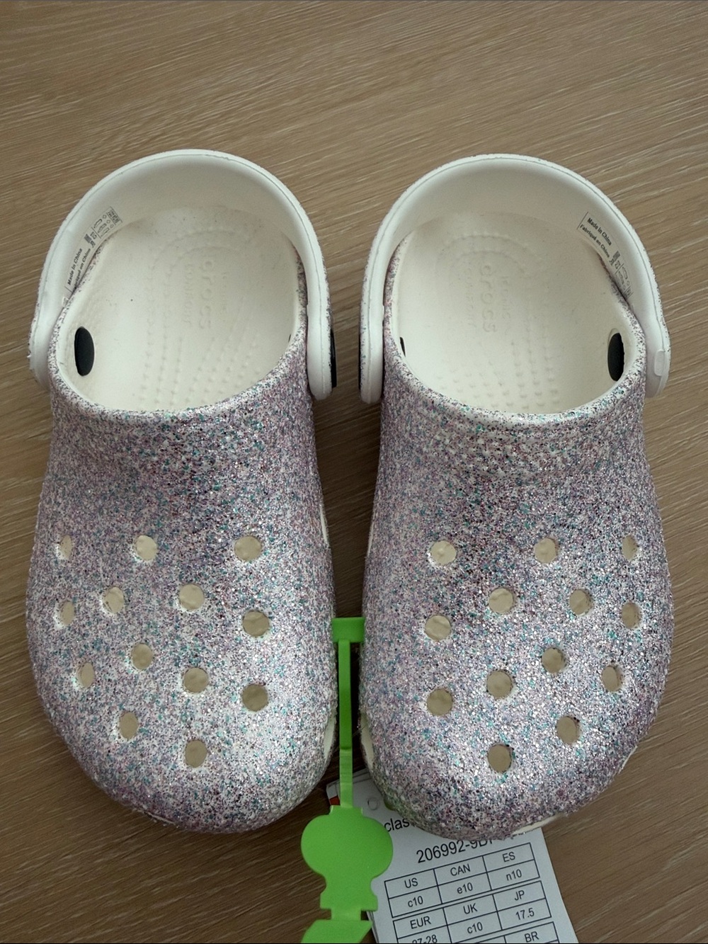 CROCS Kids' Glitter Clogs - White Base with Multicolor Glitter